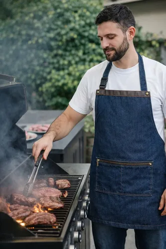 Pechera Asado Delantal Mandil De Jean Chef Cocina Restaurnte Azul