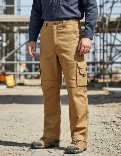 Pantalon De Trabajo Casual Multibolsillos Canvas Rodilla Ref Camel S Liso