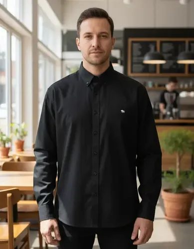 Camisa Oxford Para Hombre Negra Seguridad Negro M