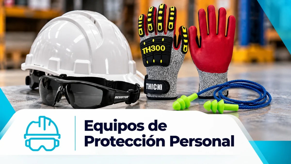 Equipos de protección personal: casco, lentes, guantes anticorte y tapones auditivos